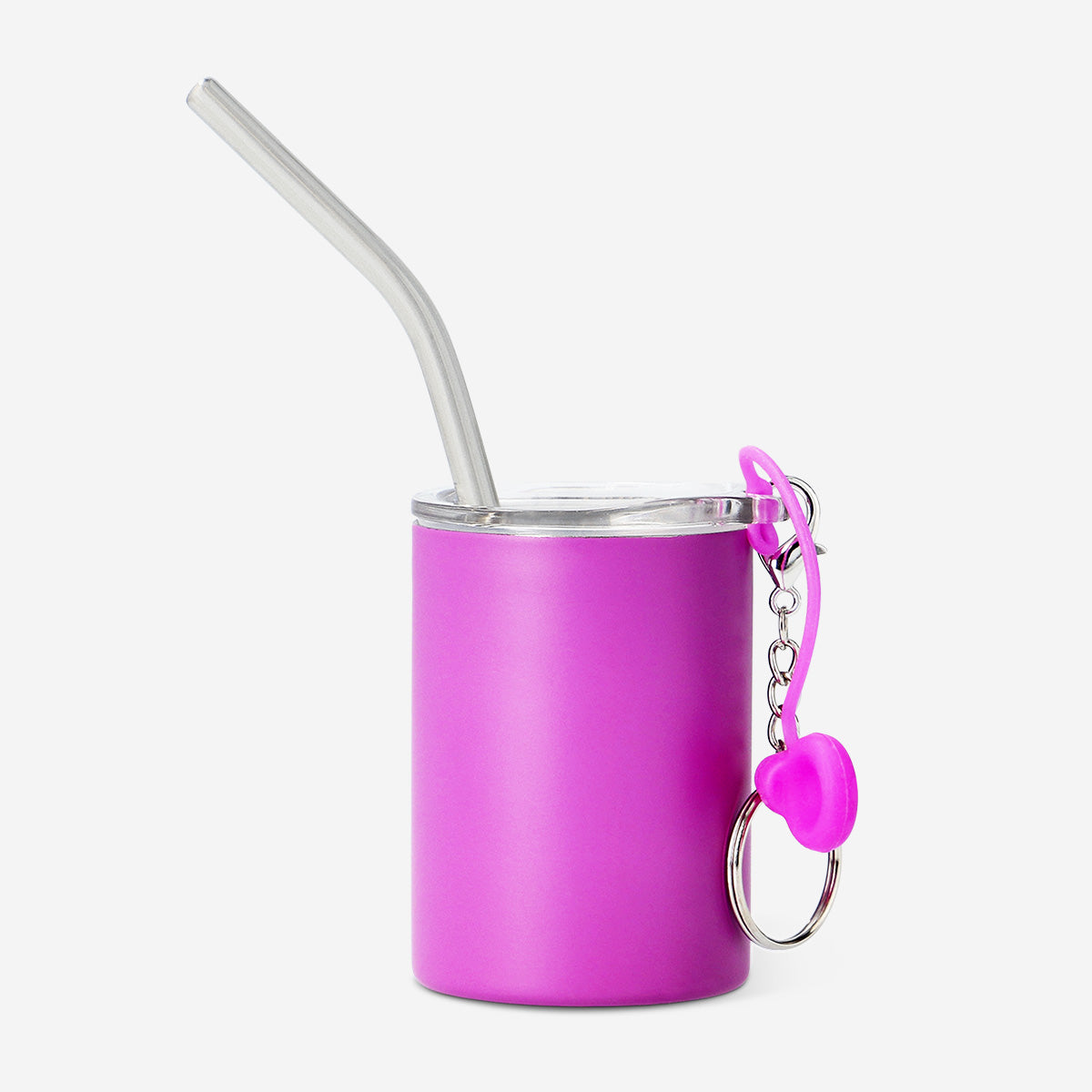 Pembe Metal Pipetli Kapaklı Bardak Anahtarlık