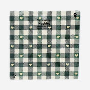 NAPKIN GREEN CHECK HEARTS 16,5X16,5CM 16PCS