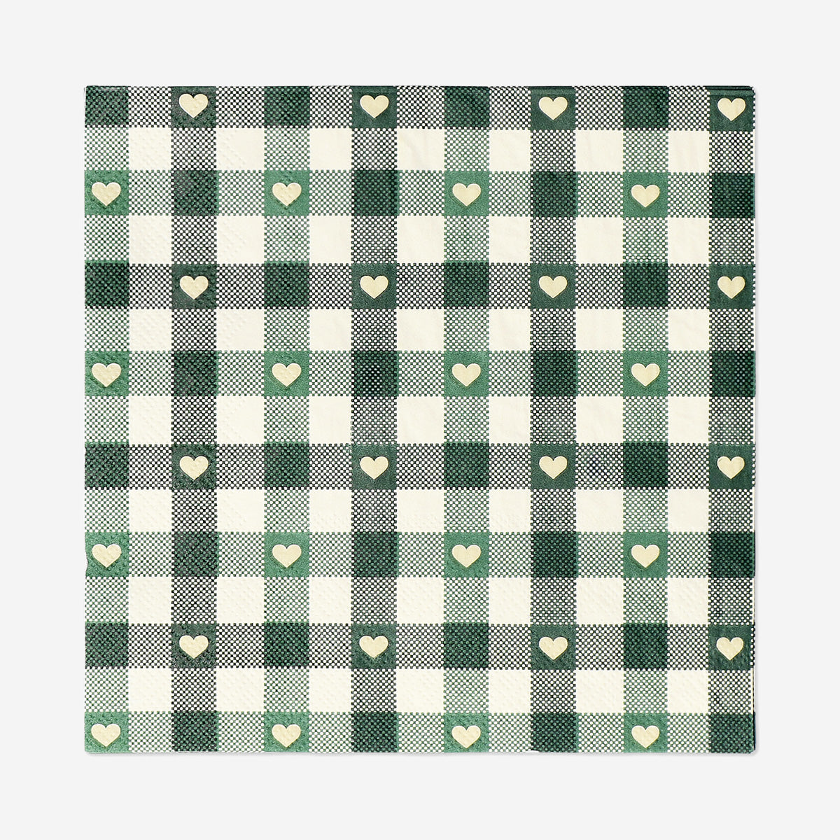 NAPKIN GREEN CHECK HEARTS 16,5X16,5CM 16PCS