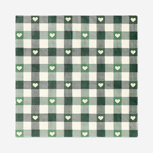 NAPKIN GREEN CHECK HEARTS 16,5X16,5CM 16PCS