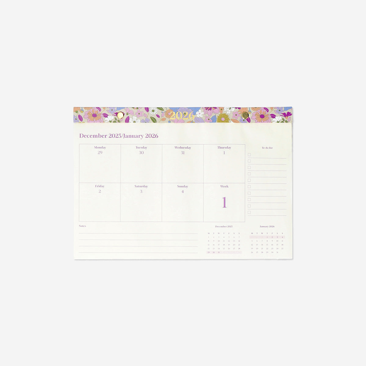 Çiçekli 2026 Masaüstü Planlayıcı Defter