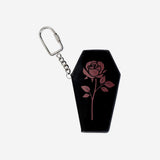 MIRROR FOR POCKET FOLDABLE BLACK PU COFFIN W ROSE + KEYCHAIN
