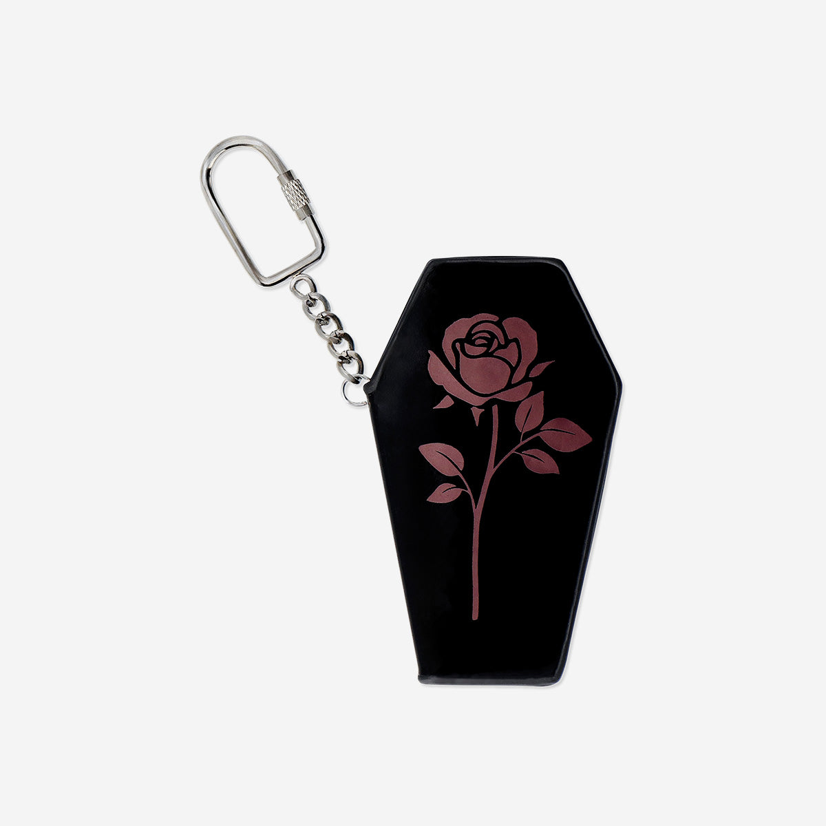 MIRROR FOR POCKET FOLDABLE BLACK PU COFFIN W ROSE + KEYCHAIN