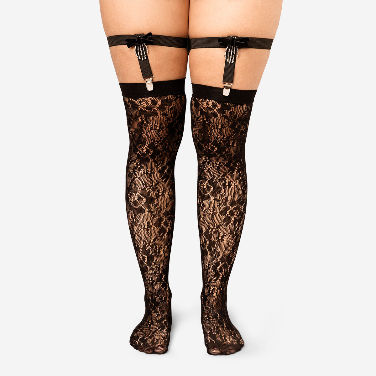 İskelet Eli Detaylı Siyah Jartiyer