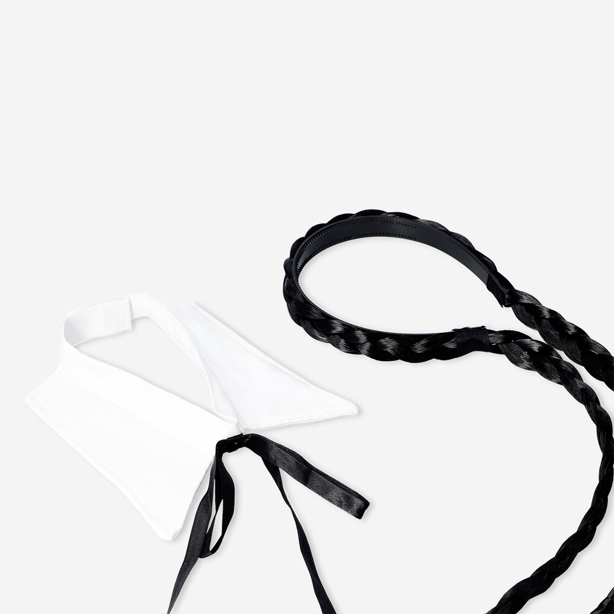 HAIRBAND BLACK BRAIDS AND COLLAR TIE ADULT