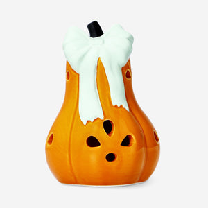 LED LIGHT CERAMIC PUMPKIN W. RIBBON