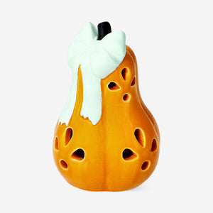 LED LIGHT CERAMIC PUMPKIN W. RIBBON