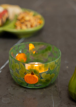 Yeşil Puantiyeli Cam Tealight Mumluk