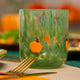 GLASS WITH DOTS COLORED GLASS GREEN W PUMPKIN ORANGE