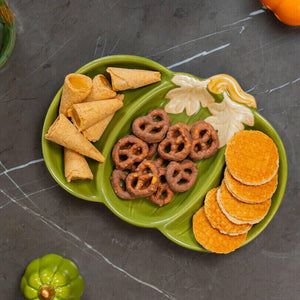 BOWL WITH 3 COMPARTMENTS PUMPKIN SHAPE AND LEAF DESIGN