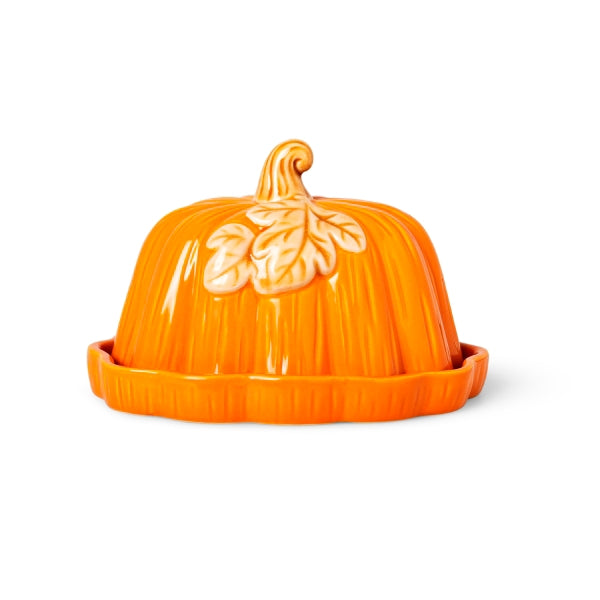 DISH BUTTER CERAMIC PUMPKIN SHAPE AND LEAF DESIGN
