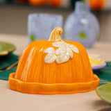 DISH BUTTER CERAMIC PUMPKIN SHAPE AND LEAF DESIGN