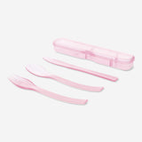 Plastik Pembe Çatal Kaşık Bıçak Seti