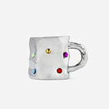 MUG WITH HANDLE SILVER LOOK WITH COLORED STONES