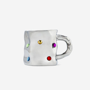 MUG WITH HANDLE SILVER LOOK WITH COLORED STONES