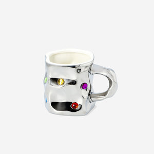 MUG WITH HANDLE SILVER LOOK WITH COLORED STONES