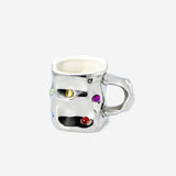 MUG WITH HANDLE SILVER LOOK WITH COLORED STONES
