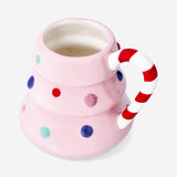 MUG W HANDLE CHRISTMAS TREE SHAPED PINK W STRIPE HANDLE440ML