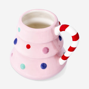 MUG W HANDLE CHRISTMAS TREE SHAPED PINK W STRIPE HANDLE440ML