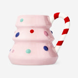 MUG W HANDLE CHRISTMAS TREE SHAPED PINK W STRIPE HANDLE440ML