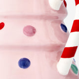 MUG W HANDLE CHRISTMAS TREE SHAPED PINK W STRIPE HANDLE440ML