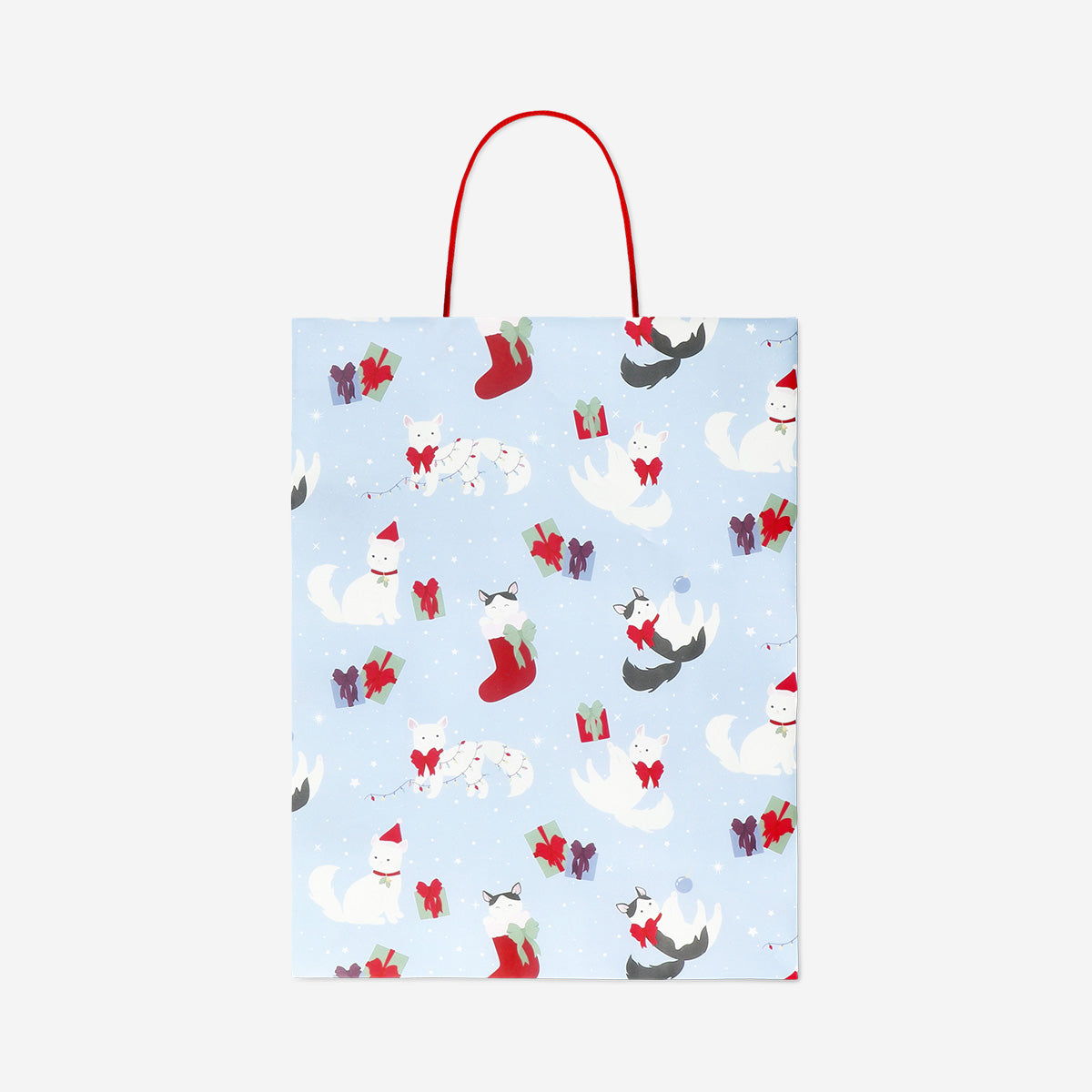 Yılbaşı Temalı Kedi Desenli Hediye Çantası