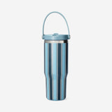 TUMBLER W SILICONE STRAP HANDLE AND STRAW GREEN STRIPES
