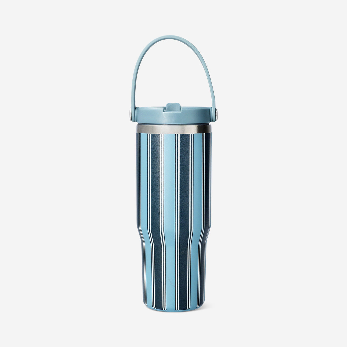 TUMBLER W SILICONE STRAP HANDLE AND STRAW GREEN STRIPES