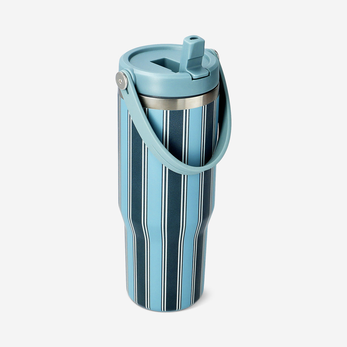 TUMBLER W SILICONE STRAP HANDLE AND STRAW GREEN STRIPES