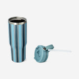 TUMBLER W SILICONE STRAP HANDLE AND STRAW GREEN STRIPES