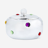 JAR CERAMIC SILVER W LID DIA 10CM WITH STONES