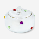 JAR CERAMIC SILVER W LID DIA 10CM WITH STONES
