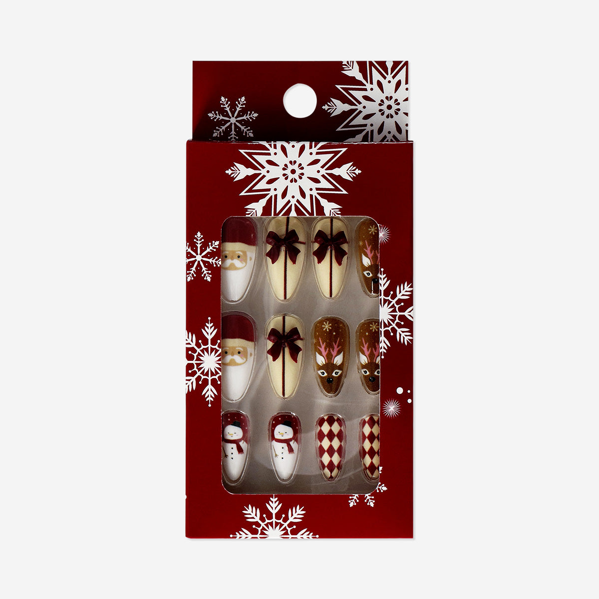 NAILS PRESS-ON SANTA FOR ADULT 24PC SET COFFIN SHAPE