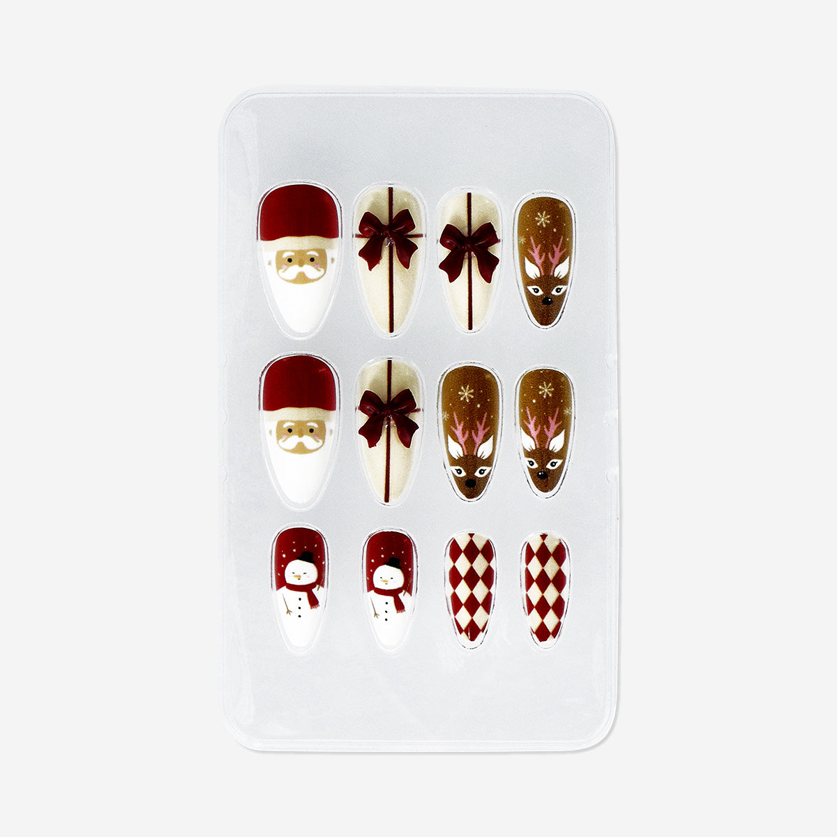 NAILS PRESS-ON SANTA FOR ADULT 24PC SET COFFIN SHAPE