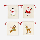 GIFT BAG COTTON DRAWSTRING CHARACTERS 12 x 15 CM 4 PCS