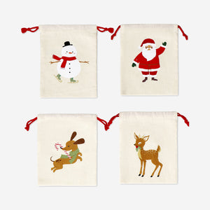 GIFT BAG COTTON DRAWSTRING CHARACTERS 12 x 15 CM 4 PCS