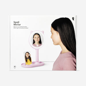 Telefon Standlı Pembe Makyaj Aynası