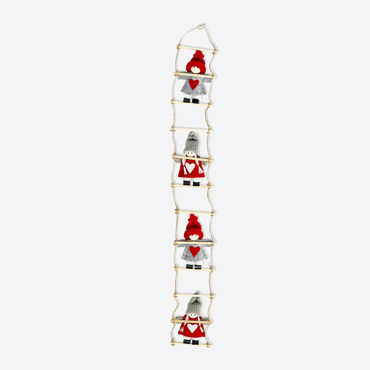 LADDER W 4 ELFS RED & GREY HANGING