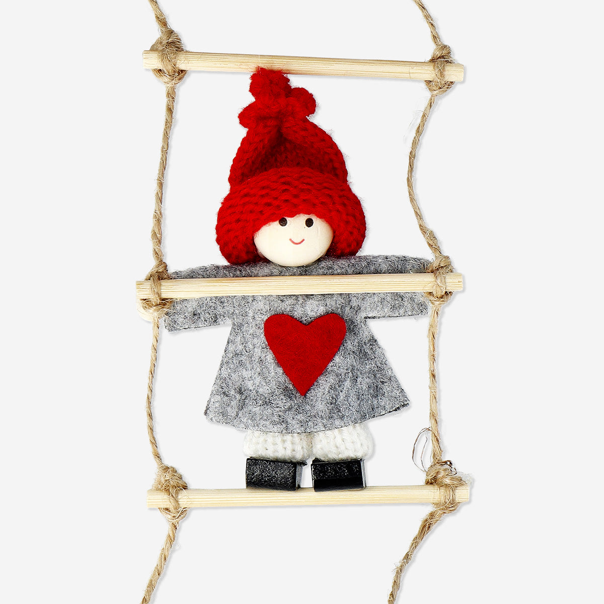LADDER W 4 ELFS RED & GREY HANGING