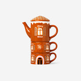 TEAPOT AND 2 MUGS SET SHAPED AS GINGERBREAD HOUSE