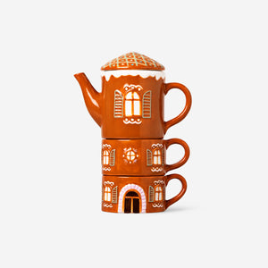 TEAPOT AND 2 MUGS SET SHAPED AS GINGERBREAD HOUSE