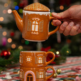 TEAPOT AND 2 MUGS SET SHAPED AS GINGERBREAD HOUSE