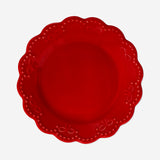 PLATE WITH SCOLLAPE EDGE AND EMBOSSED BOW RED SMALL