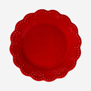 PLATE WITH SCOLLAPE EDGE AND EMBOSSED BOW RED SMALL