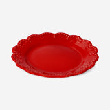 PLATE WITH SCOLLAPE EDGE AND EMBOSSED BOW RED SMALL