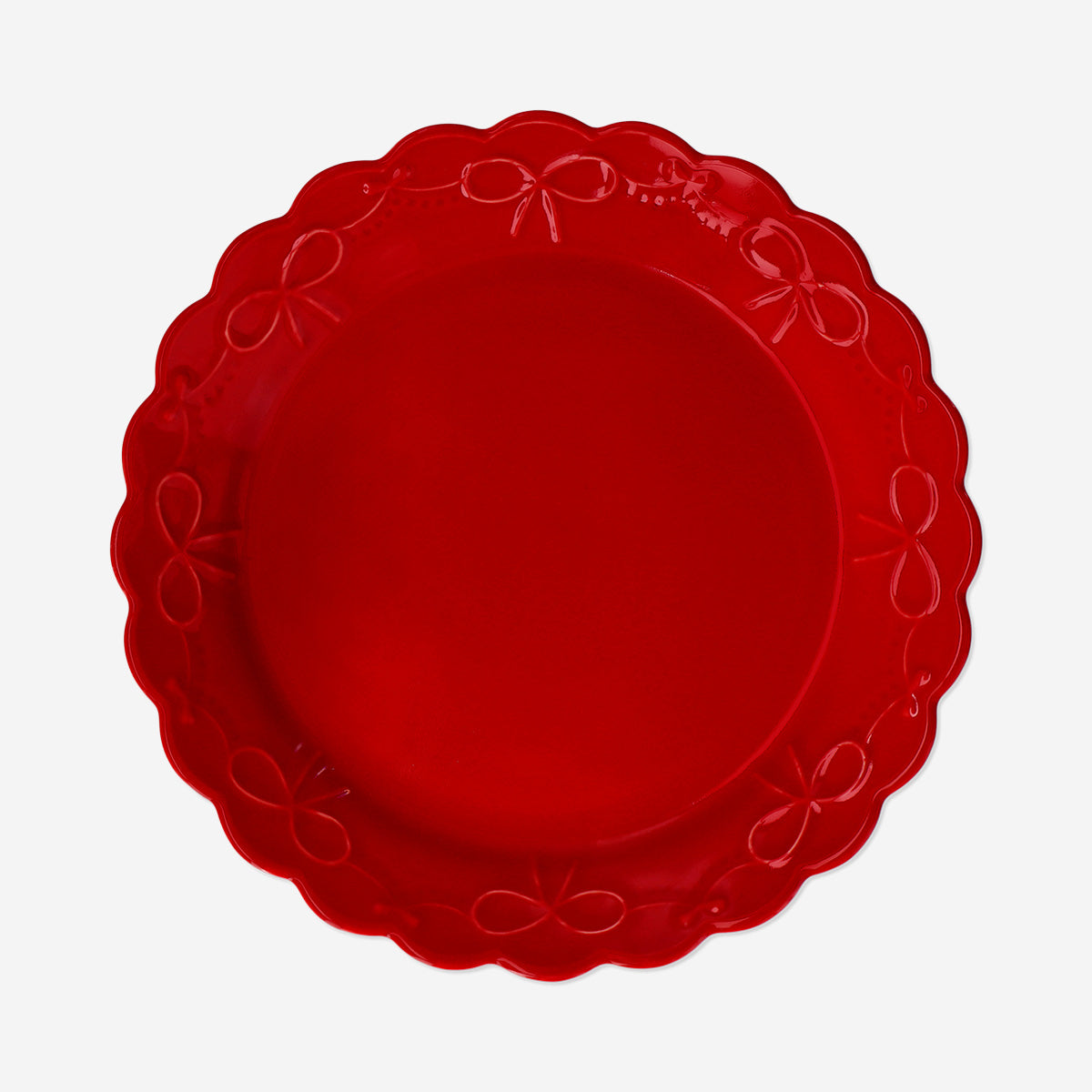 PLATE WITH SCOLLAPE EDGE AND EMBOSSED BOW RED LARGE