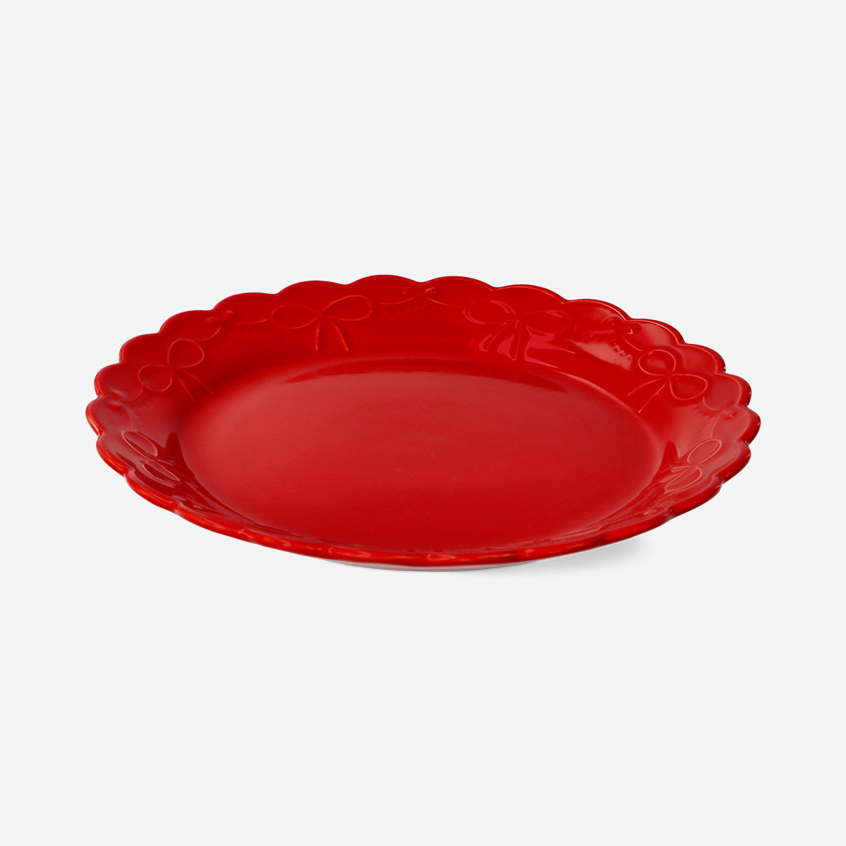 PLATE WITH SCOLLAPE EDGE AND EMBOSSED BOW RED LARGE