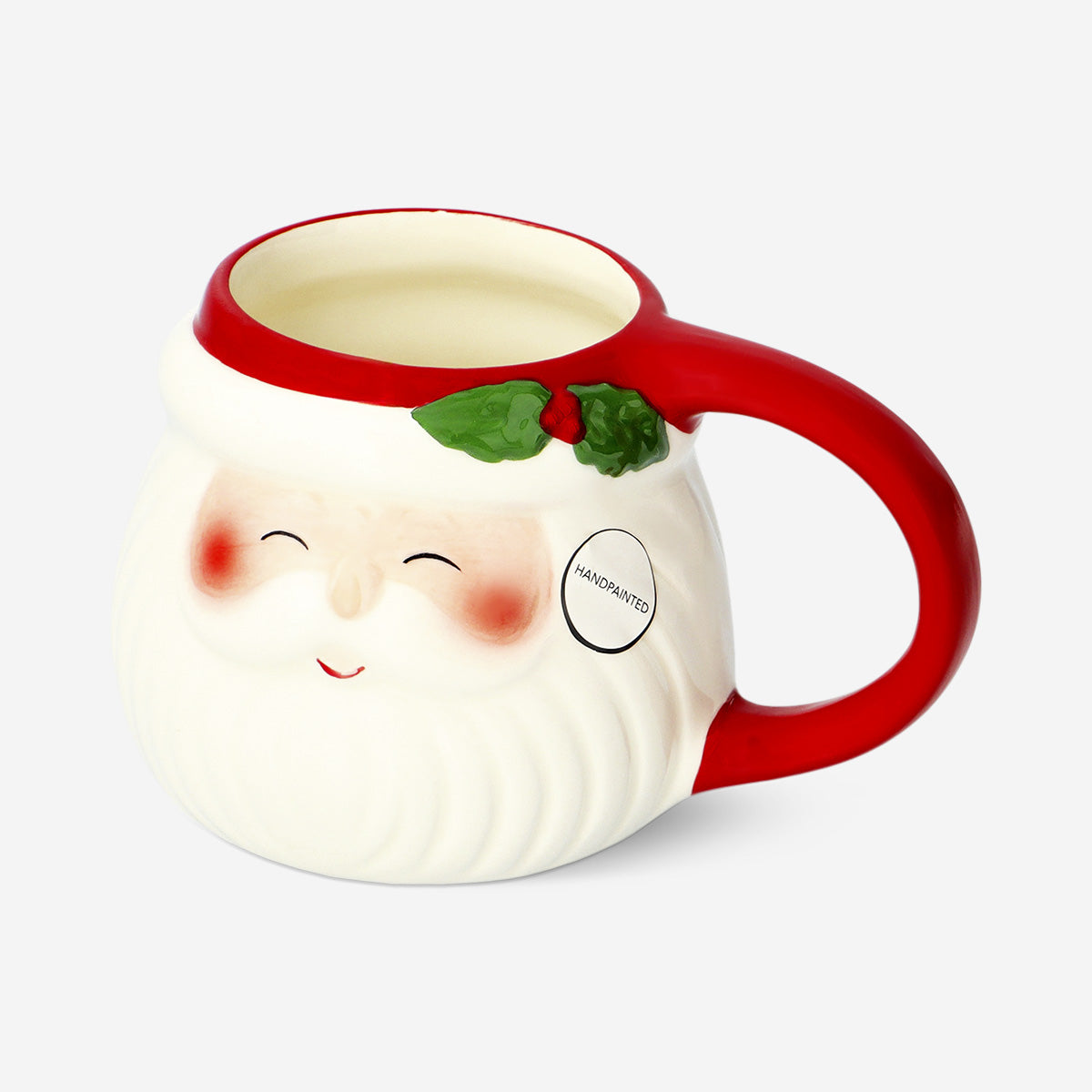 MUG W RED HANDLE & EDGE W SANTA HEAD WITH DETAIL 380ML