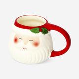 MUG W RED HANDLE & EDGE W SANTA HEAD WITH DETAIL 380ML