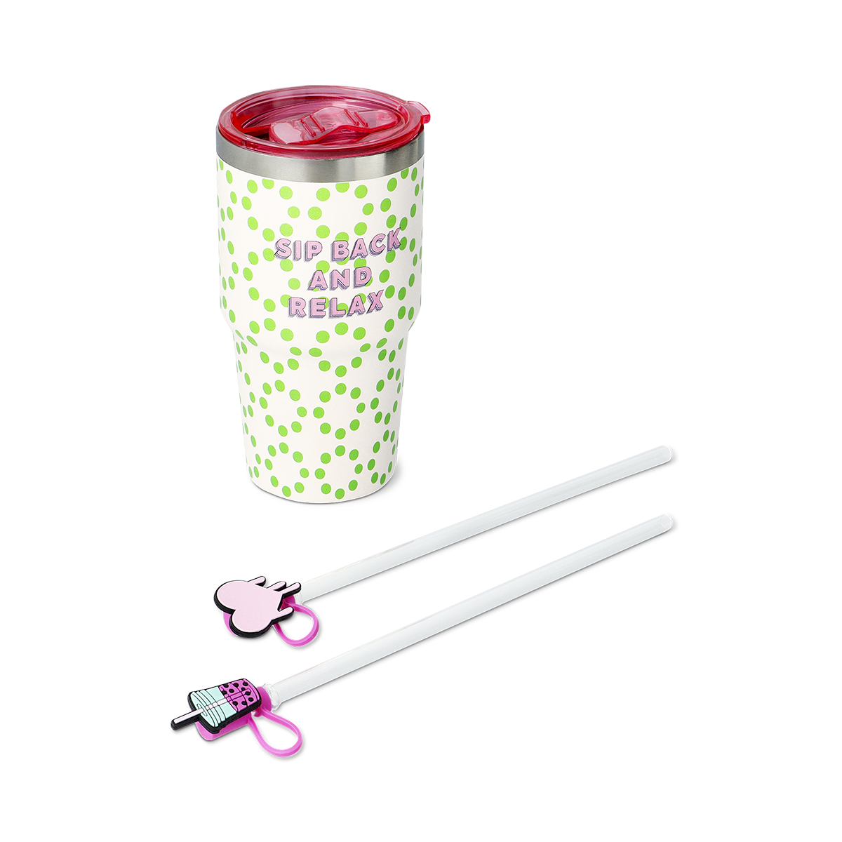 TUMBLER W STRAW AS SET W 3PCS STRAW AND STRAW COVERS ICONS